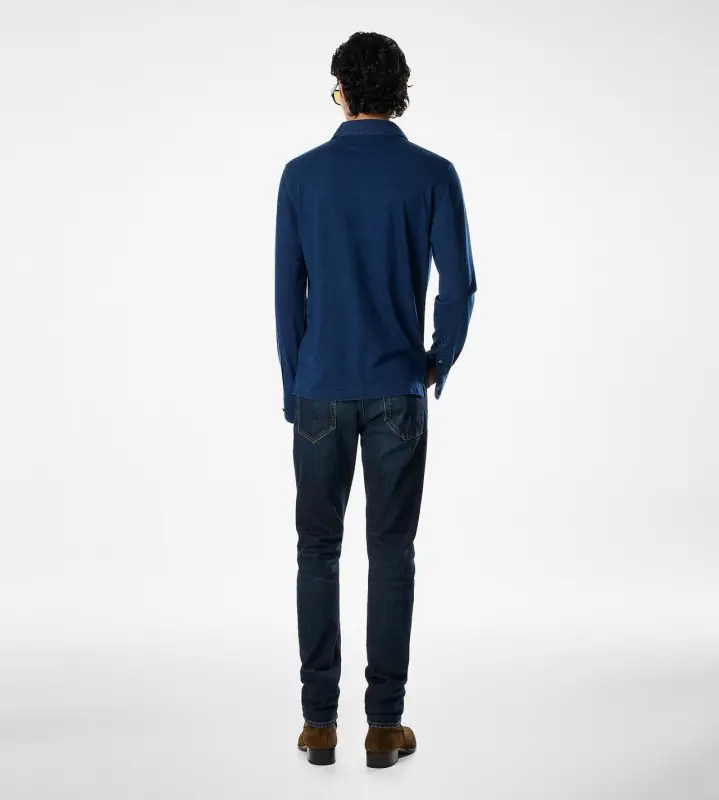 LONG SLEEVE COTTON POLO DENIM BLUE online